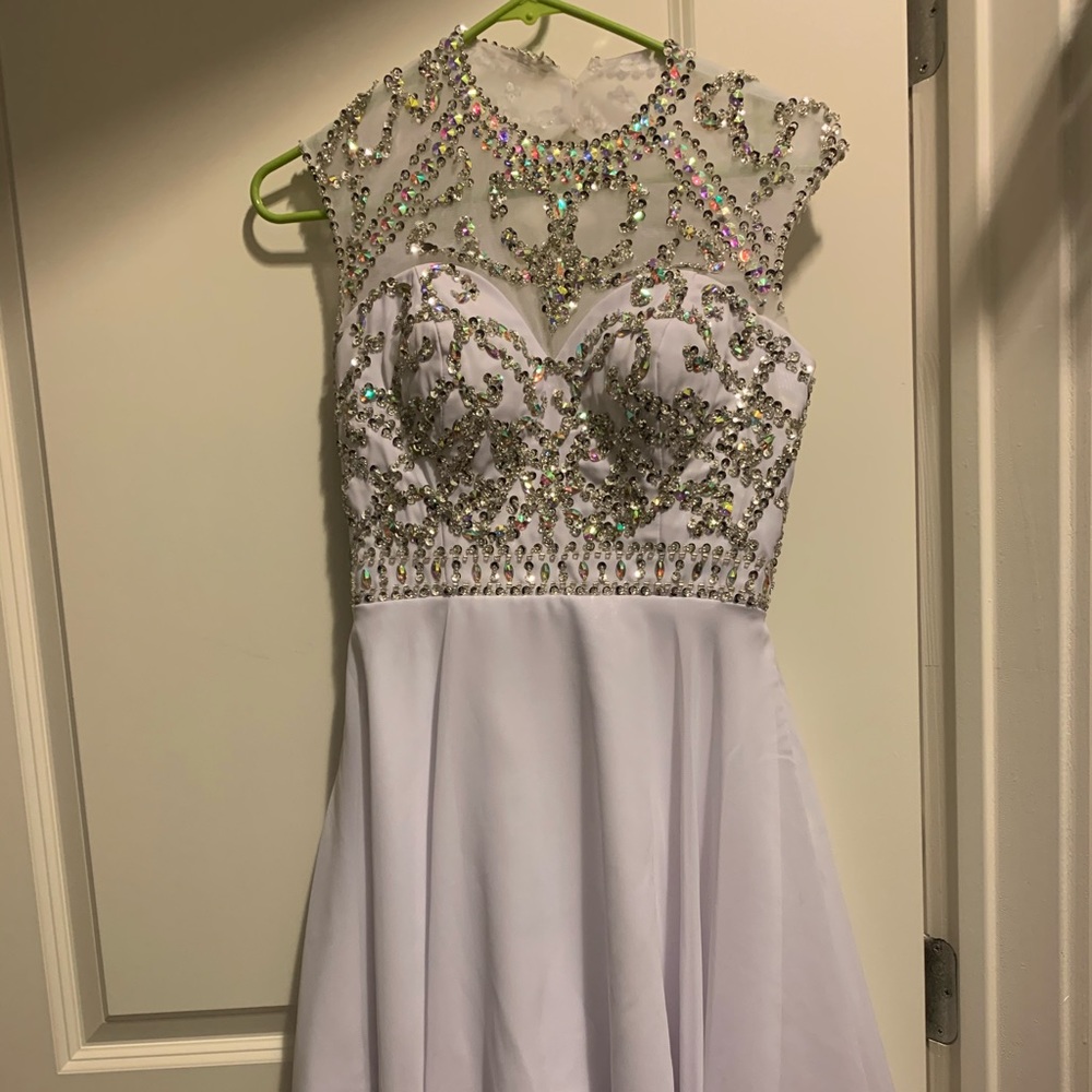 White rhinestone formal homecoming dress